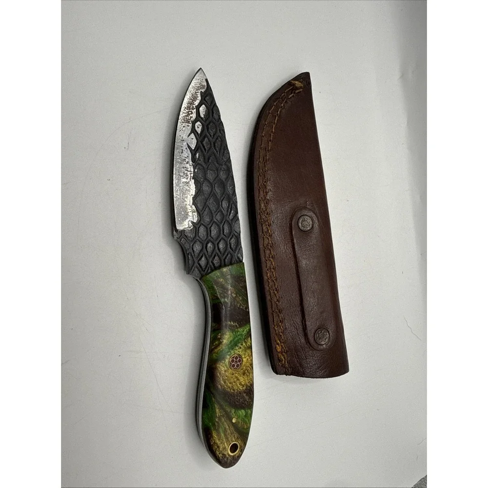 Custom Handmade Fixed Damascus Steel Hunting Camping Fishing Knife w/ Sheath